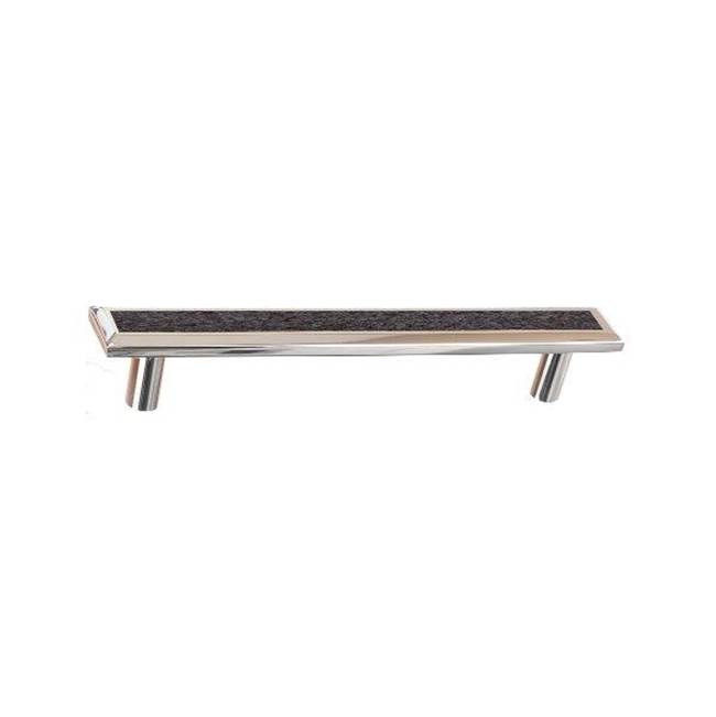 Colonial Bronze Leather Accented Rectangular, Beveled Appliance Pull, Door Pull, Shower Door Pull With Straight Posts, Pewter x Shagreen Gris Ligero Leather