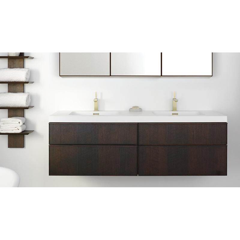 WETSTYLE Furniture Frame Linea - Vanity Wall-Mount 48 X 22 - 4 Drawers, Horse Shoe Drawers On Left, Full Depth Drawers On Right - Oak Black